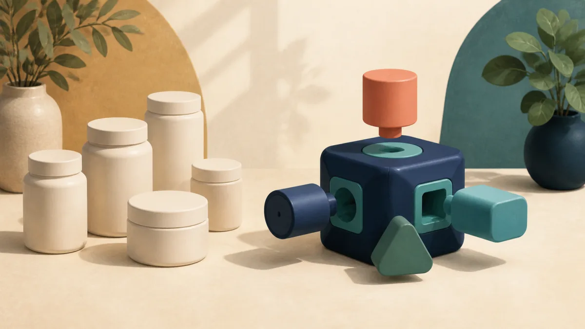 Plain matching containers beside a junction accepting varied shapes