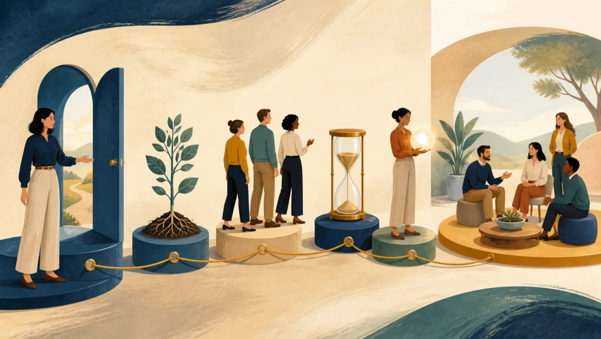 A team lead guiding colleagues through six connected change milestones