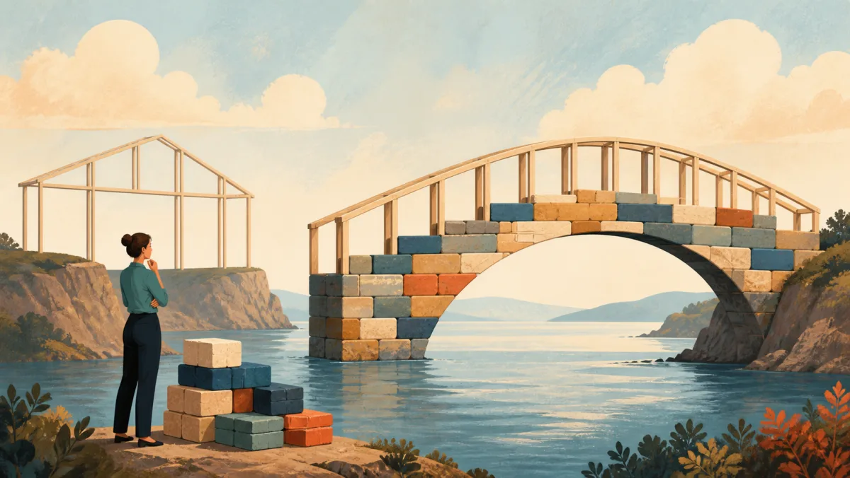 Evidence blocks complete and support a bridge beside an empty earlier frame