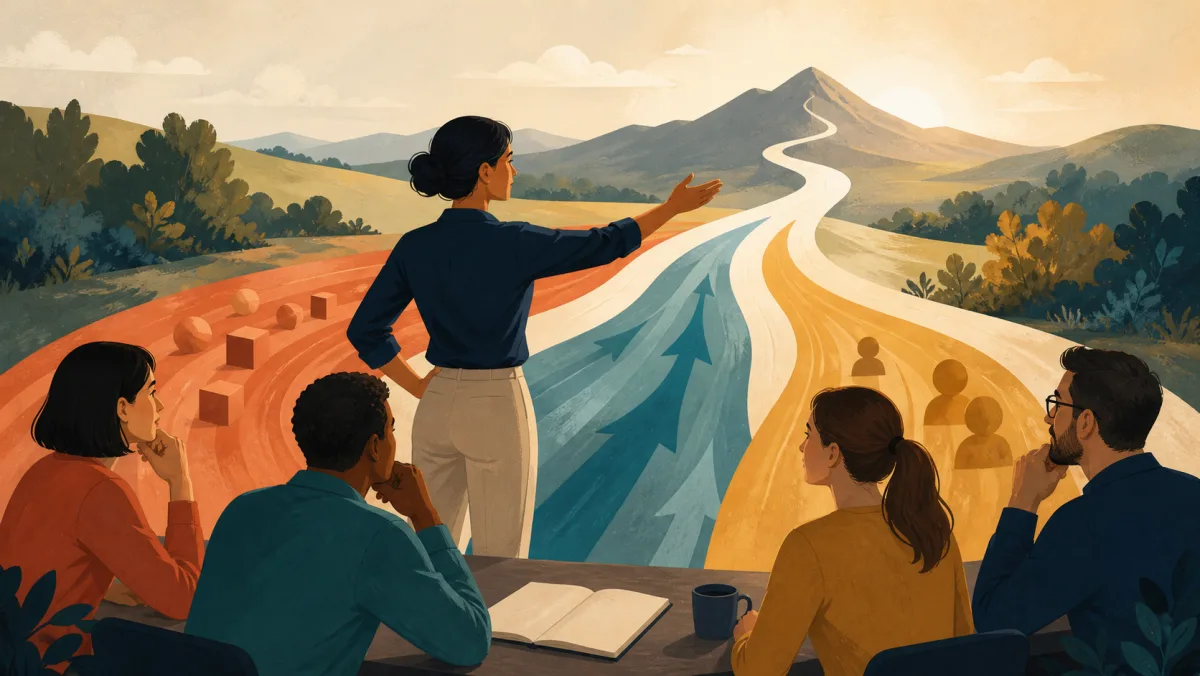 A product manager guides a team across priorities toward a shared destination