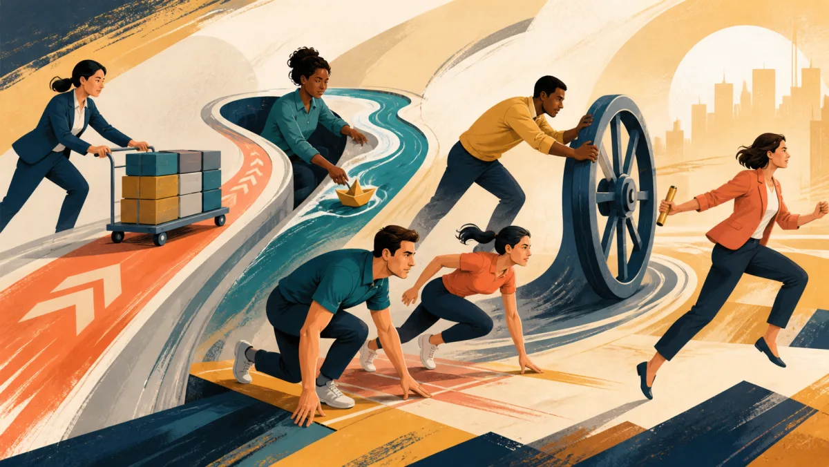 Teams accelerate connected mechanisms to build momentum through a shared process