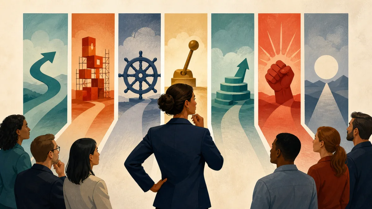 A professional explores interconnected mechanisms representing strategic choices