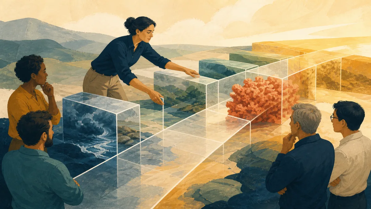 A communicator builds a transparent route around a fully visible coral obstacle