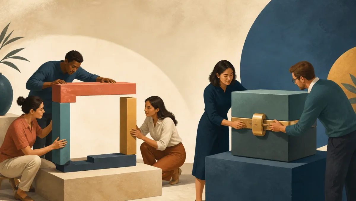 A team assembles an open allocation while two people lock a completed resource box