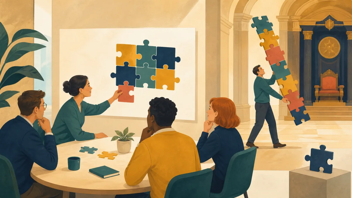 A participant adds one small piece to a live meeting while an oversized contribution appears elsewhere