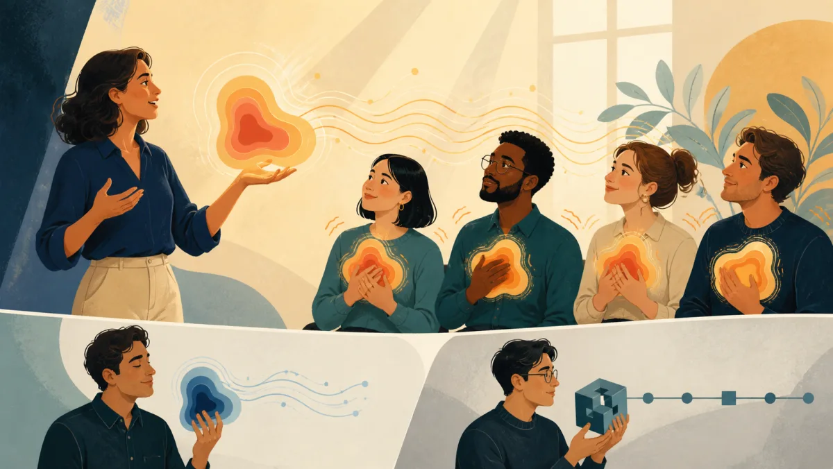 Warm waves from a speaker's abstract form cause matching forms held by colleagues to resonate