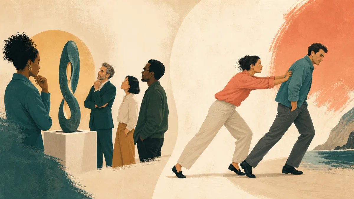 Professionals are drawn to a powerful object while another person actively pushes someone into motion