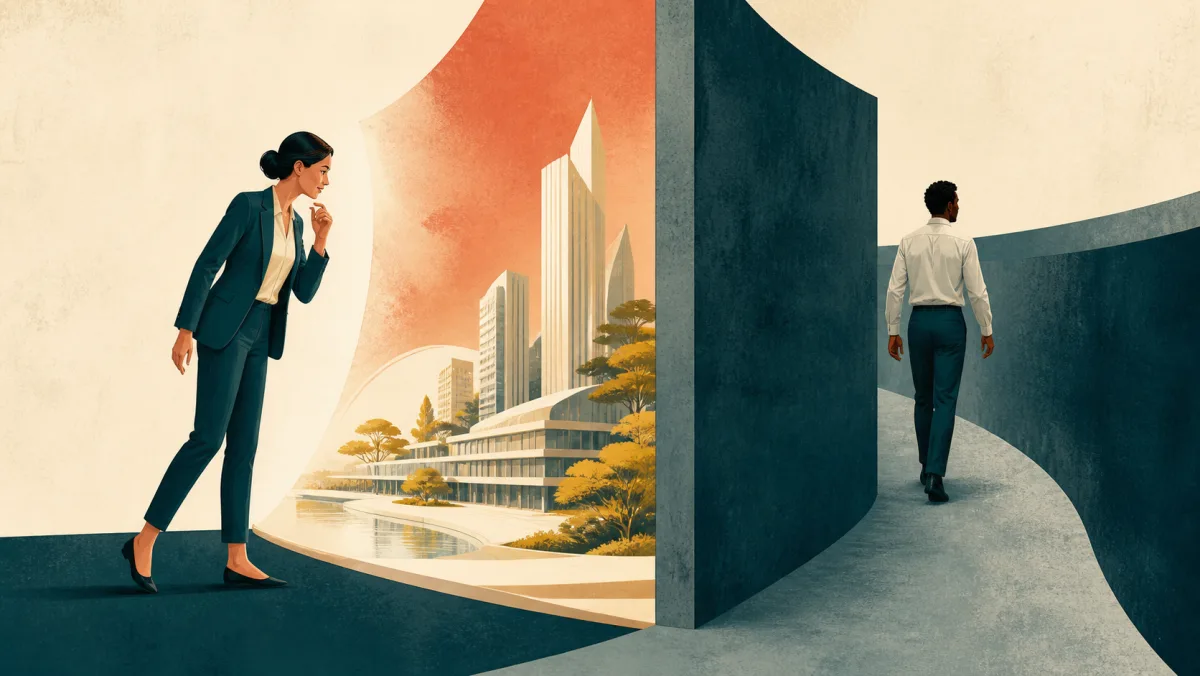 One professional freely approaches an attractive opportunity while another follows a rigid constrained route