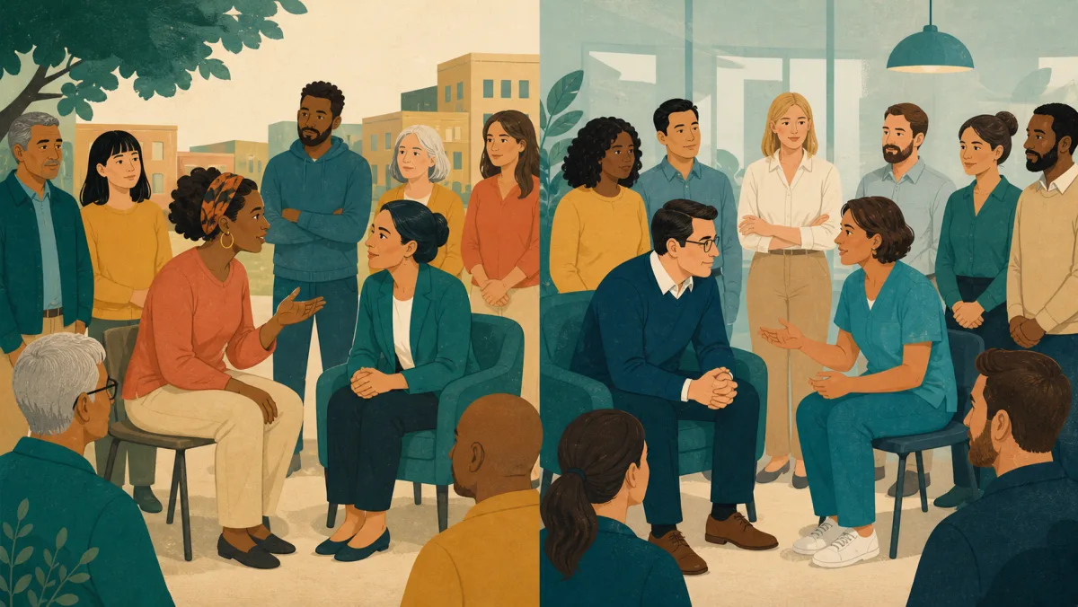 A civic representative and an organizational leader each listen to someone from a represented group