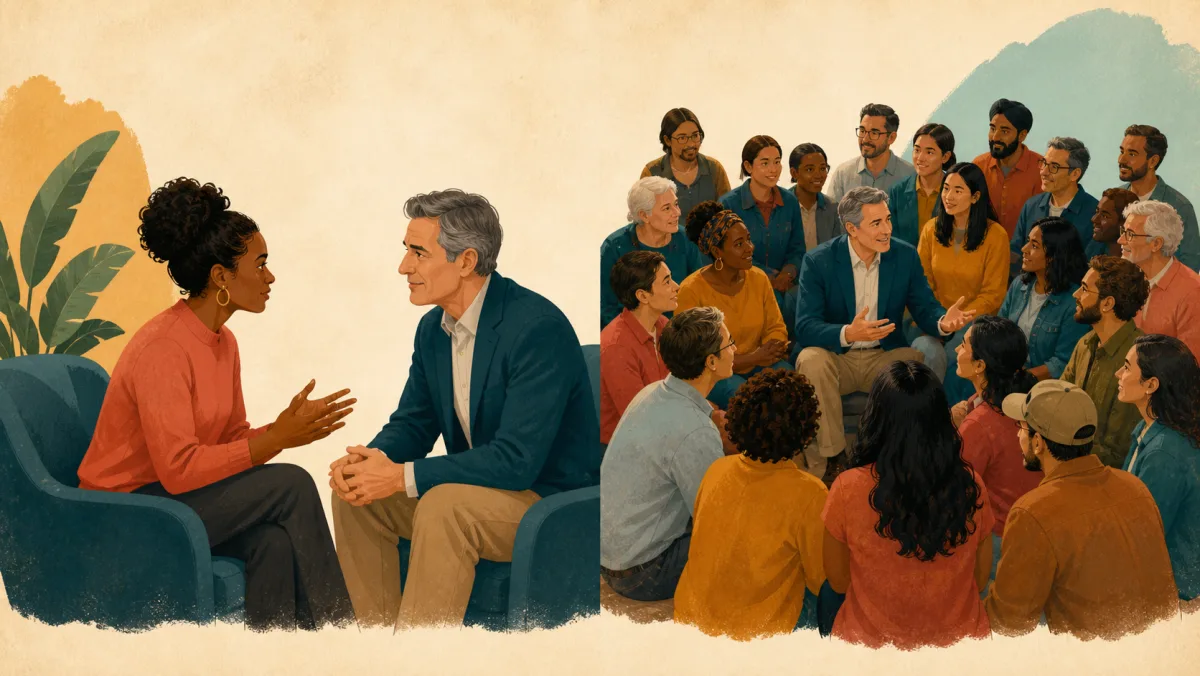 A leader listens to one represented individual and then engages with the full collective community