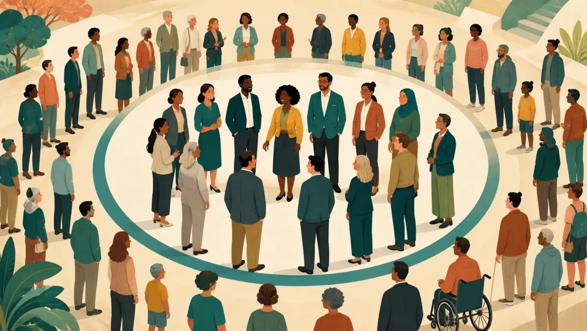 A bounded inner circle of members sits within a broader community represented and served by the organization