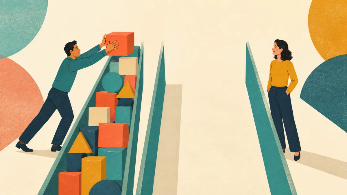 An eager person faces a packed narrow channel while a less-eager person has an open channel