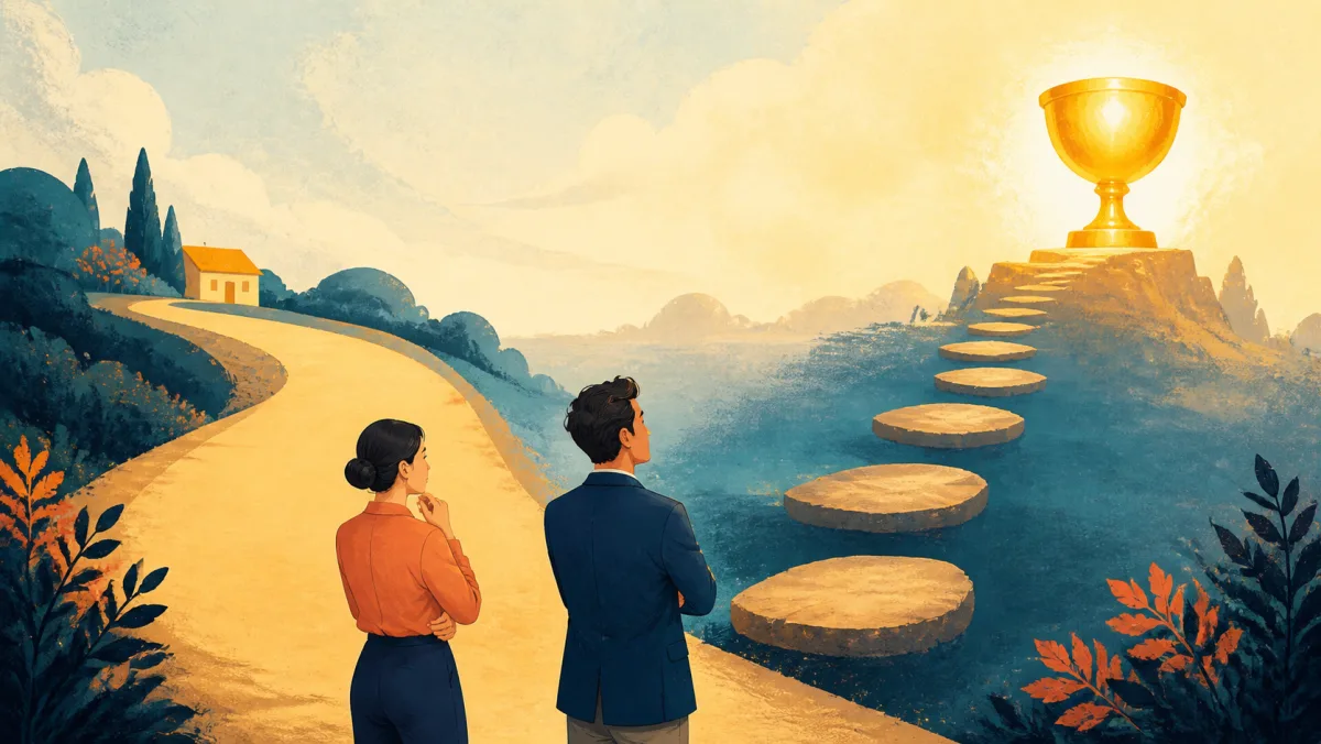 Professionals compare a large reward across uncertain stepping stones with a modest reward on a reliable road