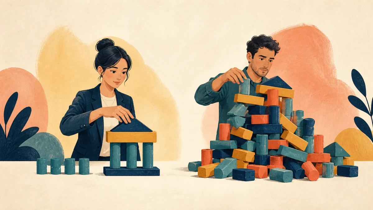 One professional completes a stable structure while another buries one under redundant pieces