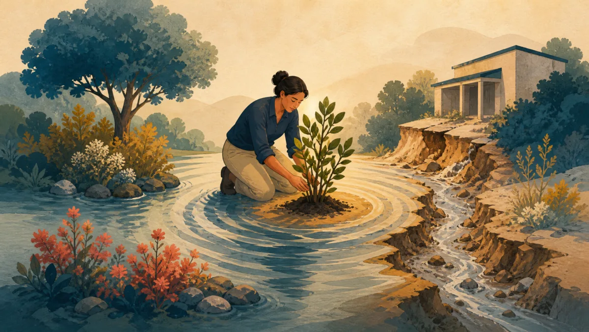 A targeted intervention helps one plant while wider ripples also nourish growth and erode nearby ground