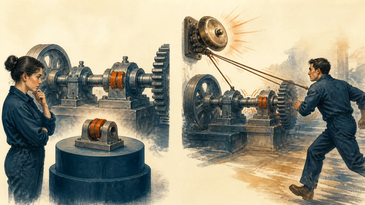 A fault rests on a review pedestal while a bell mechanism summons a professional toward a similar fault