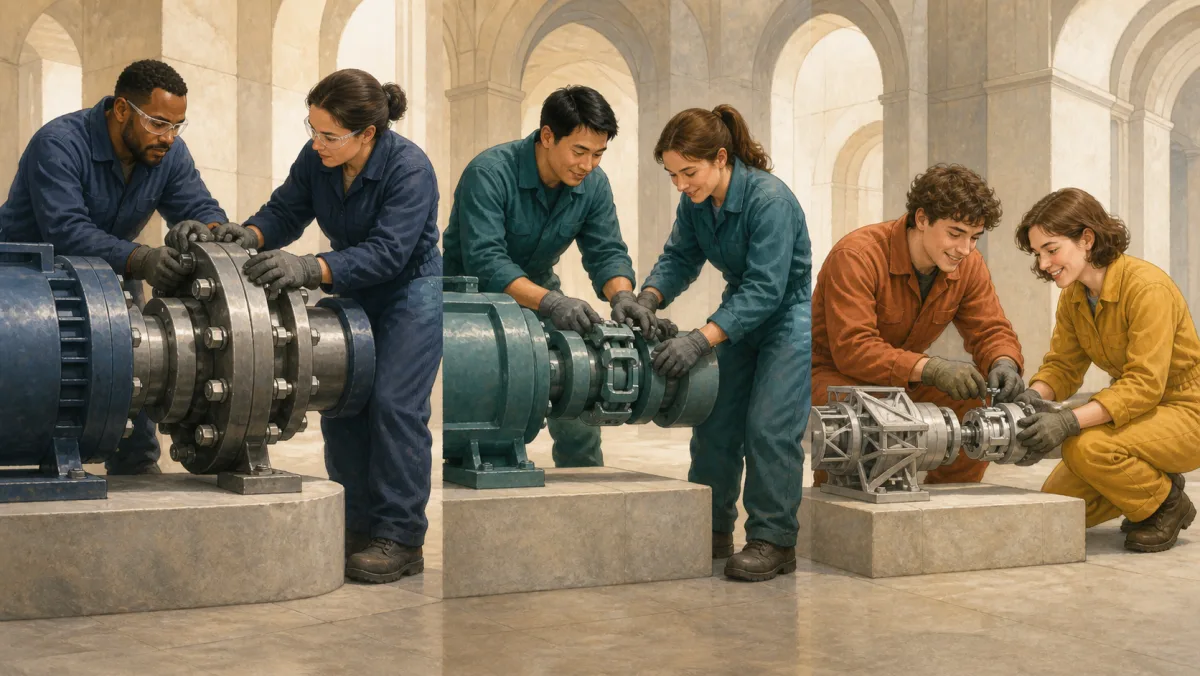 Three teams fit a permanent bolted coupling, a quick-release connector, and a lightweight prototype clasp