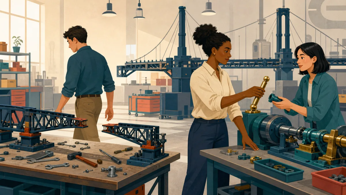 One professional leaves a bridge unfinished while two colleagues deliberately exchange a machine control