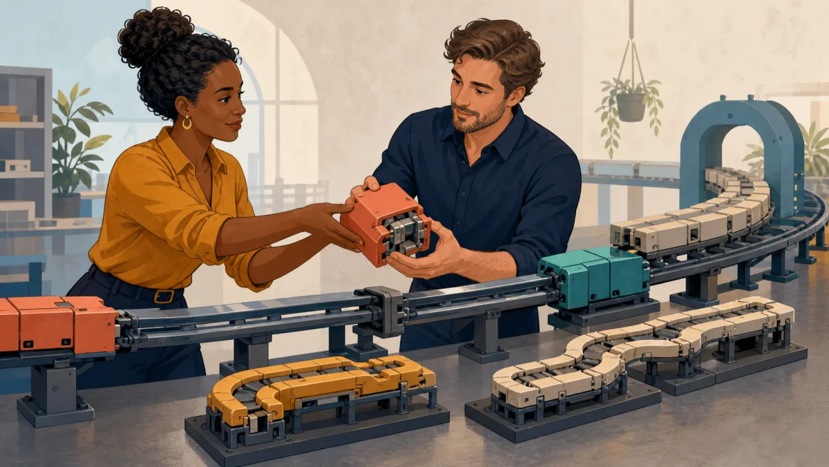 A client and professional inspect a returned coral module beside two route options and an open continuation