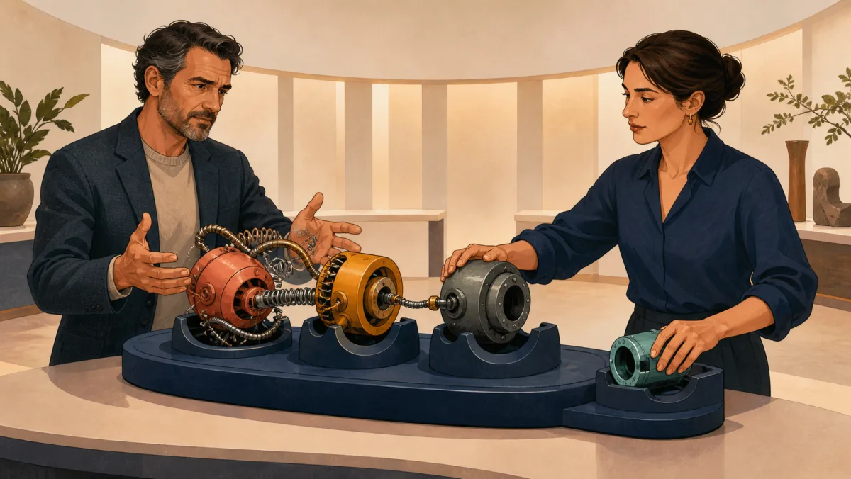 A professional separates a client's tangled project components into cradles and prepares a teal next connector