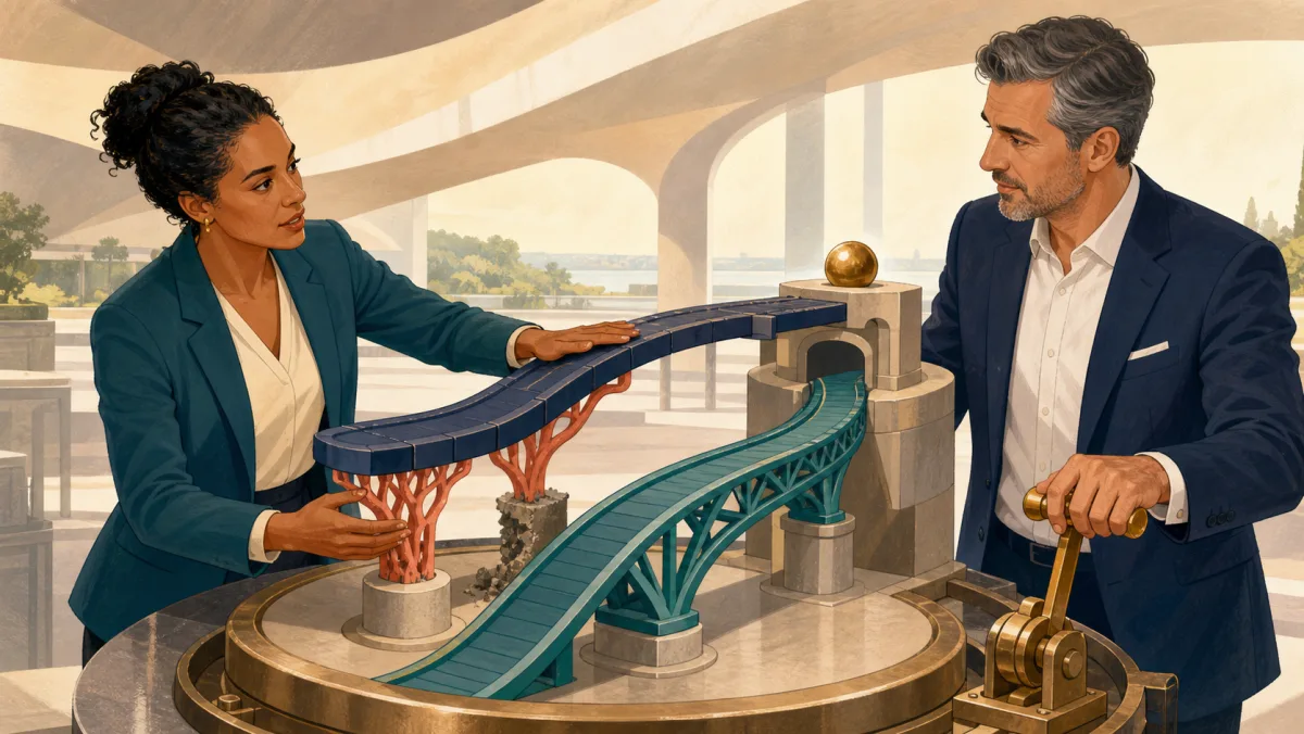 A professional supports one route while revealing weak supports and offering an alternate bridge to a manager at the control lever