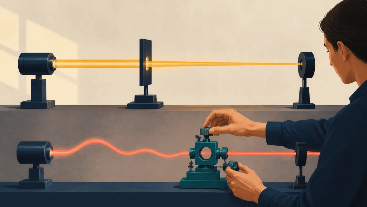 A fixed aperture narrows a steady light beam while a professional stabilizes a wavering beam