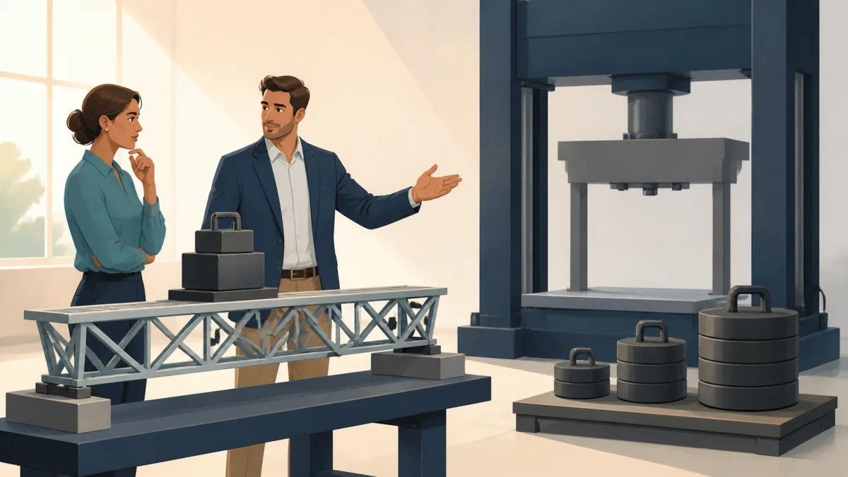A professional proposes testing a stable loaded bridge assembly in a nearby stress rig with heavier weights