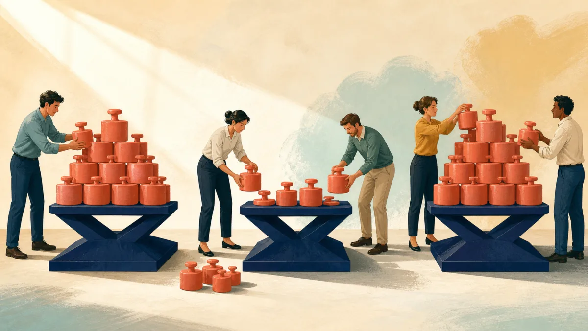 Three matching structures show many debt weights, weights being removed, and more weights being added