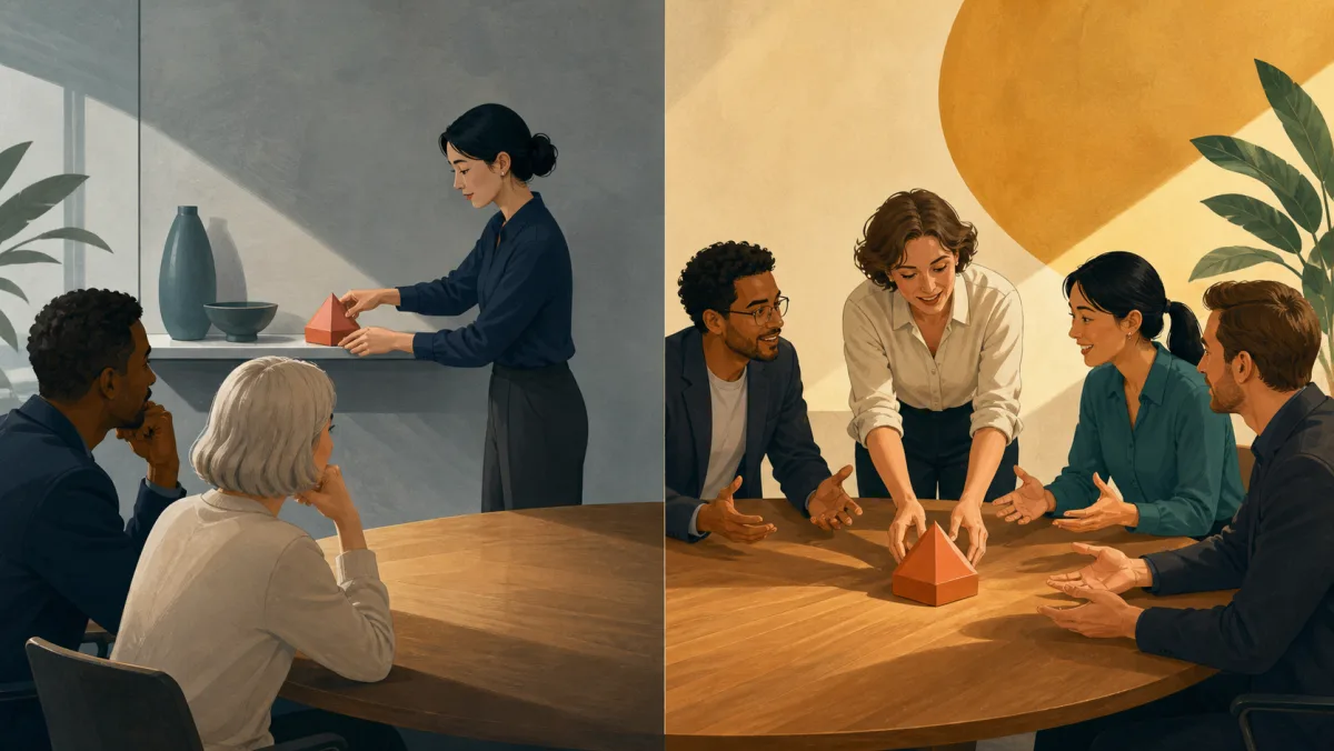 Split meeting scene showing the same proposal moved aside or brought forward