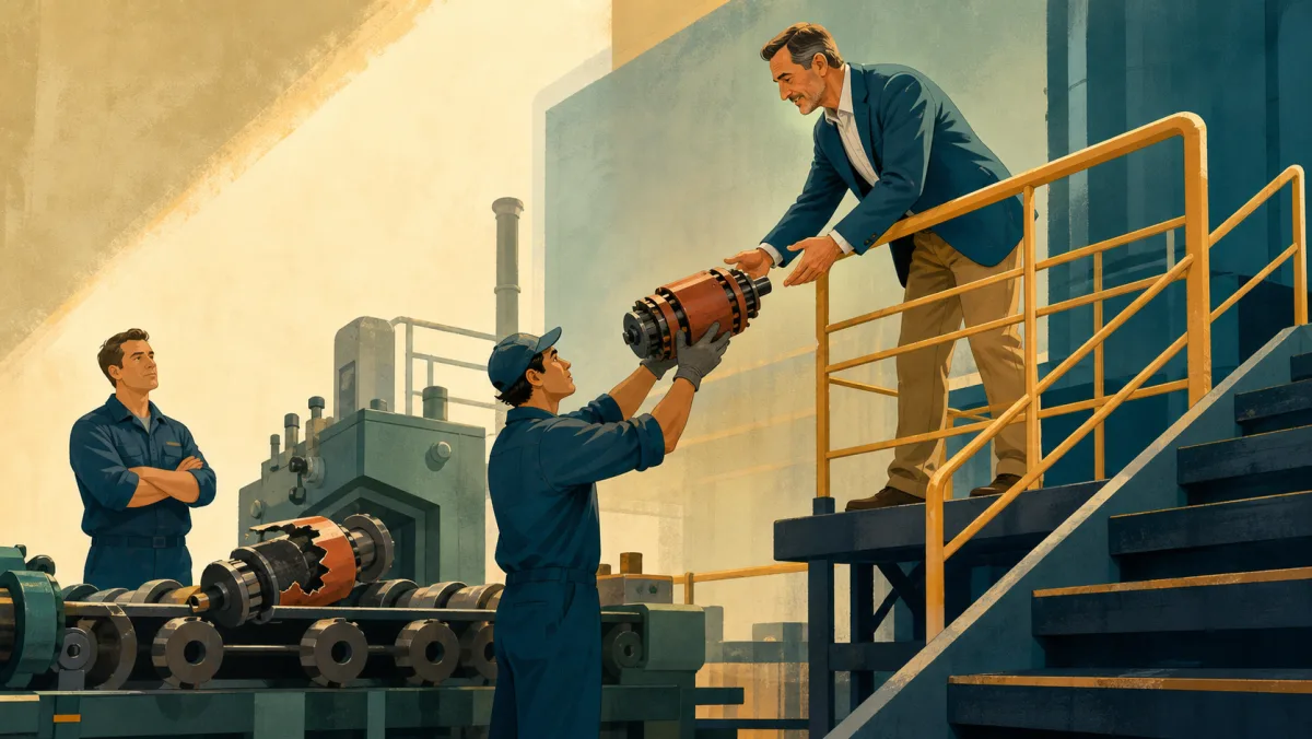 Worker handing a malfunctioning process component upward to a decision-maker able to act