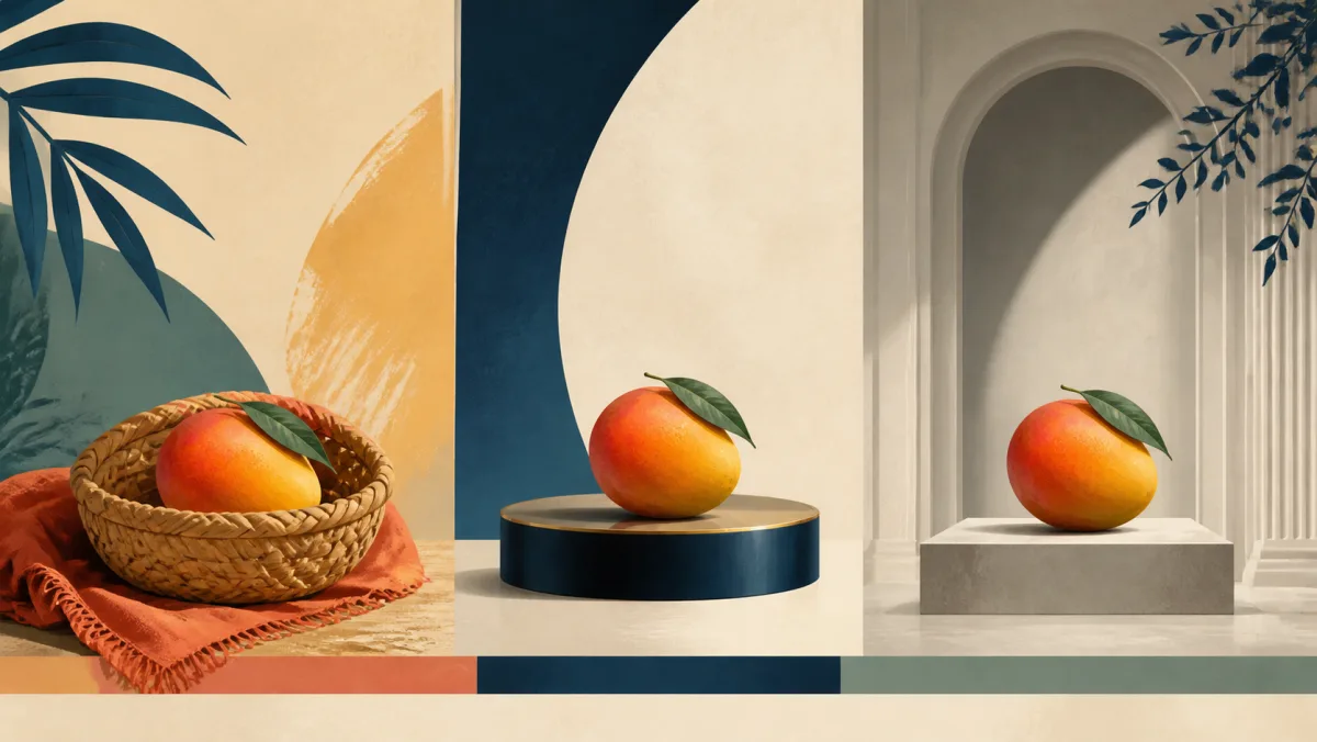 The same ripe fruit shown in casual, polished, and highly formal settings