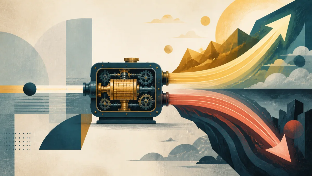 A mechanical amplifier enlarging one input into equally strong upward and downward outcomes