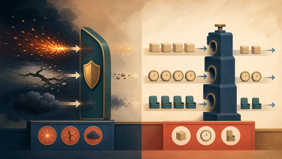 Harmful objects reduced through a shield beside neutral blocks, clocks, and chairs made fewer