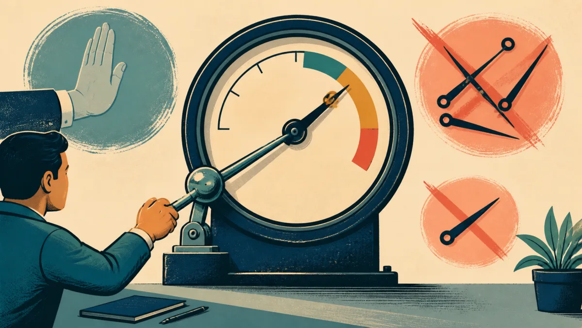 A professional moving one canonical gauge needle while alternative loose needles and a pushing gesture are rejected