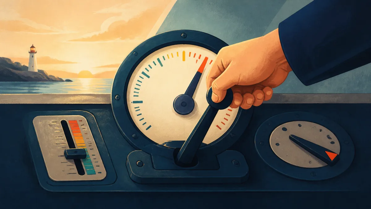 A hand operating the standard central gauge while two alternative dial controls remain secondary