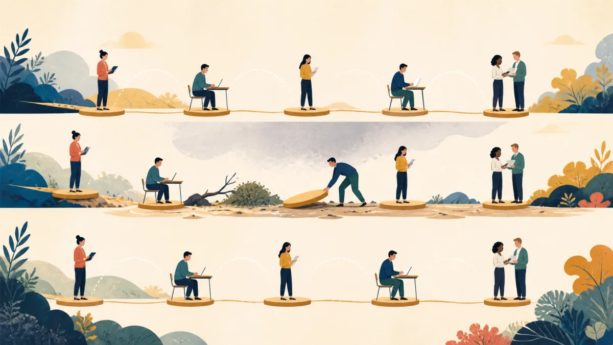 Recurring work stations following a regular rhythm through disruption and restoration