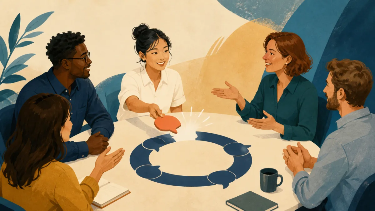 A colleague adding one brief contribution token to an ongoing roundtable discussion