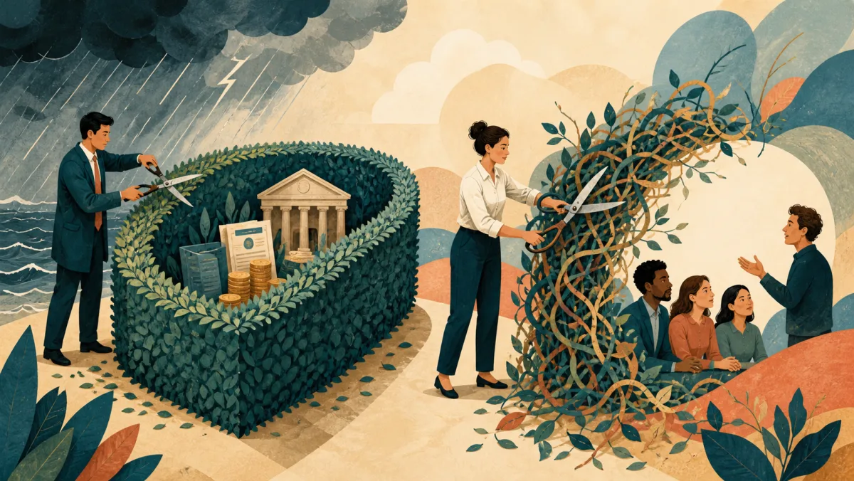 Professionals trimming a financial protection hedge and excessive communication hedges