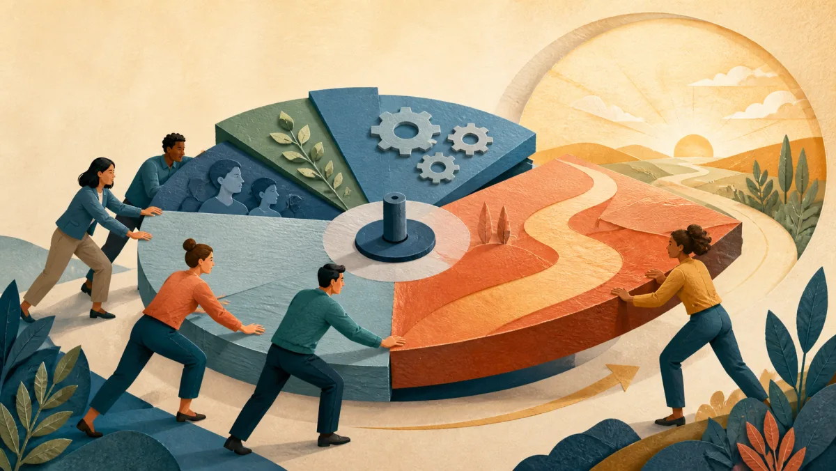 A team rotating its project platform around a stable center toward a promising new direction