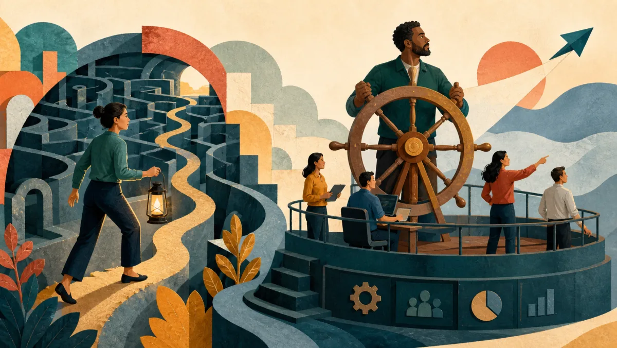 A professional finding a viable way through complexity while a leader directs the whole project