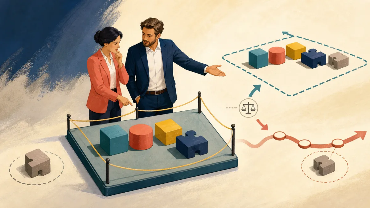A professional and client consider a new component outside a bounded project and two possible trade-off paths