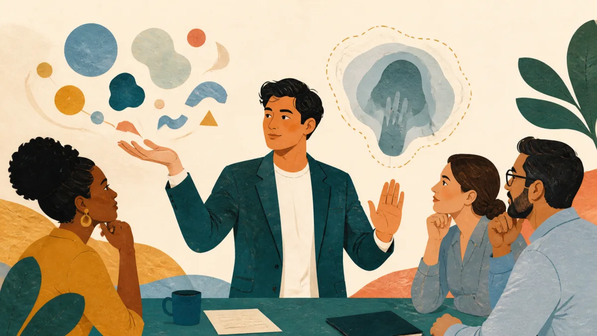 A professional offering a quick answer from memory with a careful caveat gesture