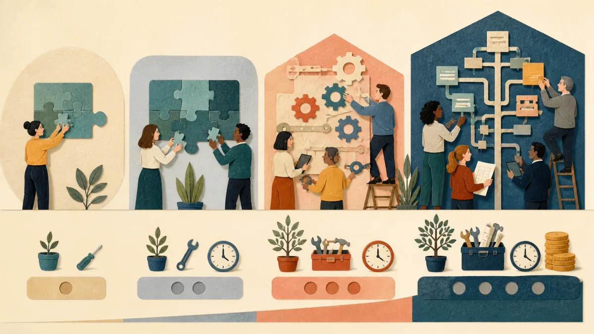 Four work systems signaling progressively greater time, tools, staffing, and investment