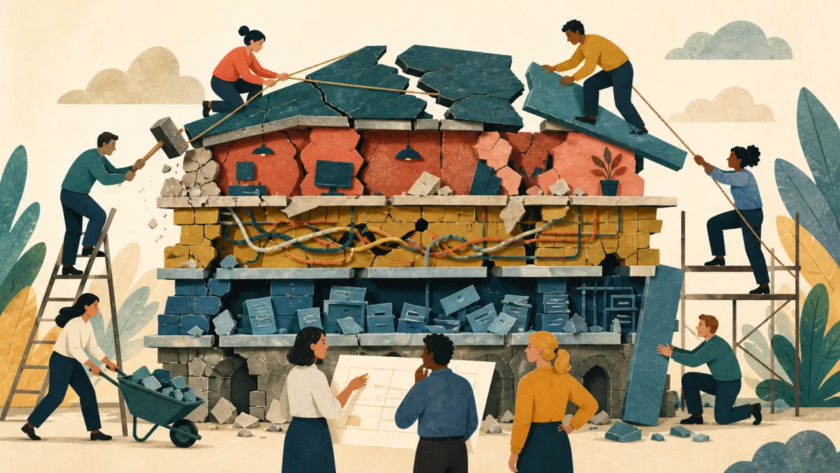A deeply flawed multilayer system receiving wide structural intervention instead of surface repair