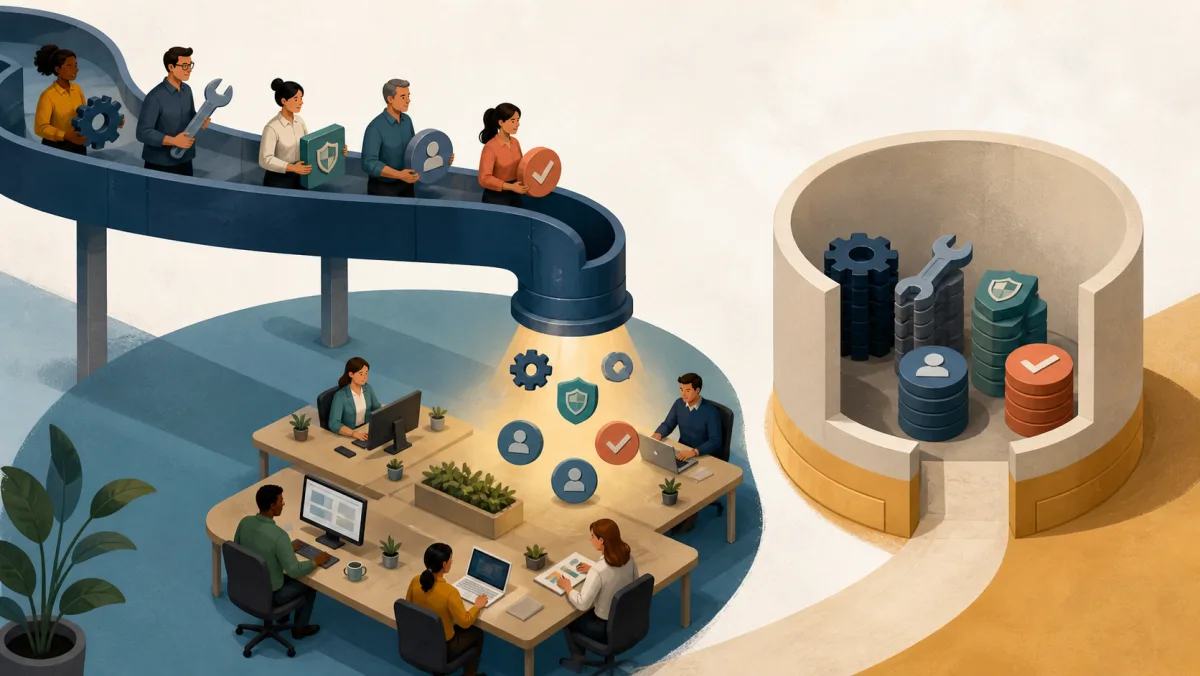 Shared operating resources flow into a workplace beside a separate reserve awaiting allocation
