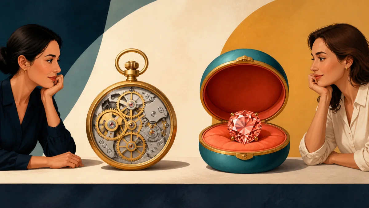 A compact precise mechanism beside a small jewel with a pointed substantial center