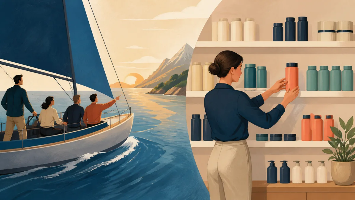 A sailing team changes course while a professional repositions one unchanged product within a display