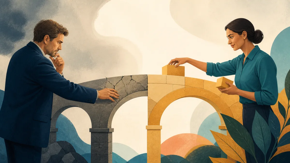 A team builds a shared structure while one participant tests it from the opposite side