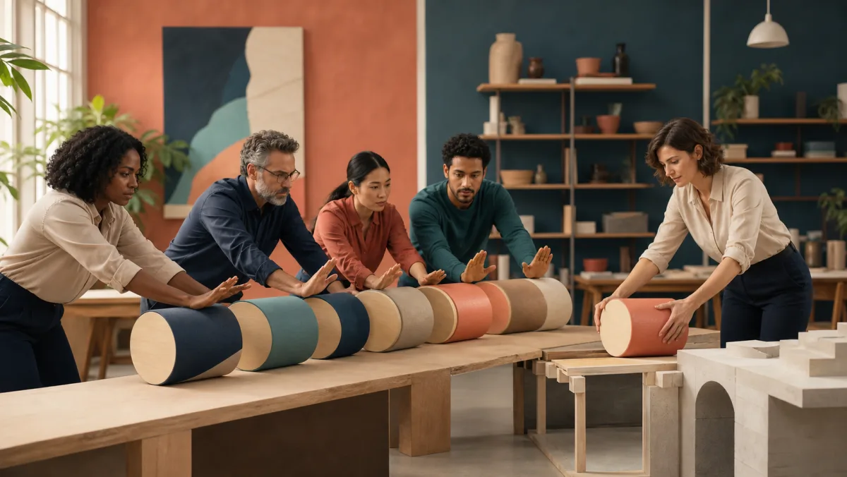 A team calmly slows rolling project modules and spaces them into a realistic sequence