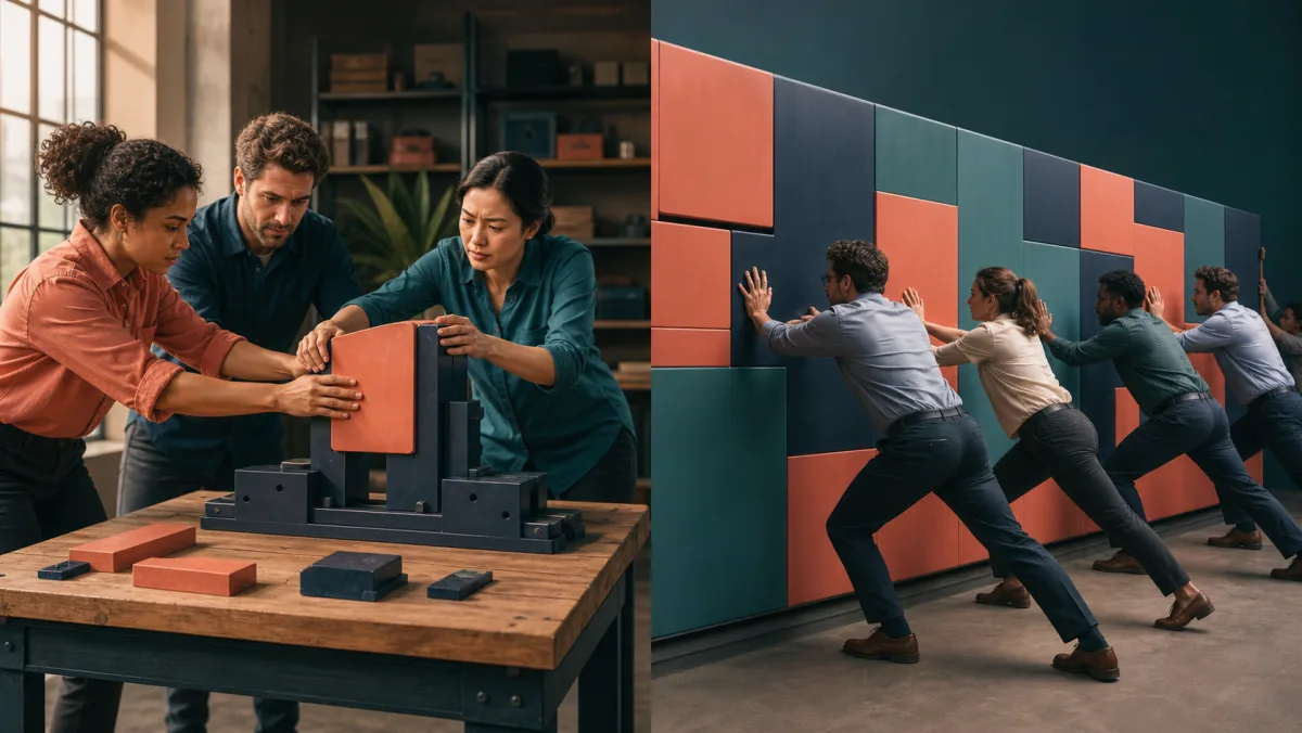 One team resists a specific mounted component while another braces against a broad barrier